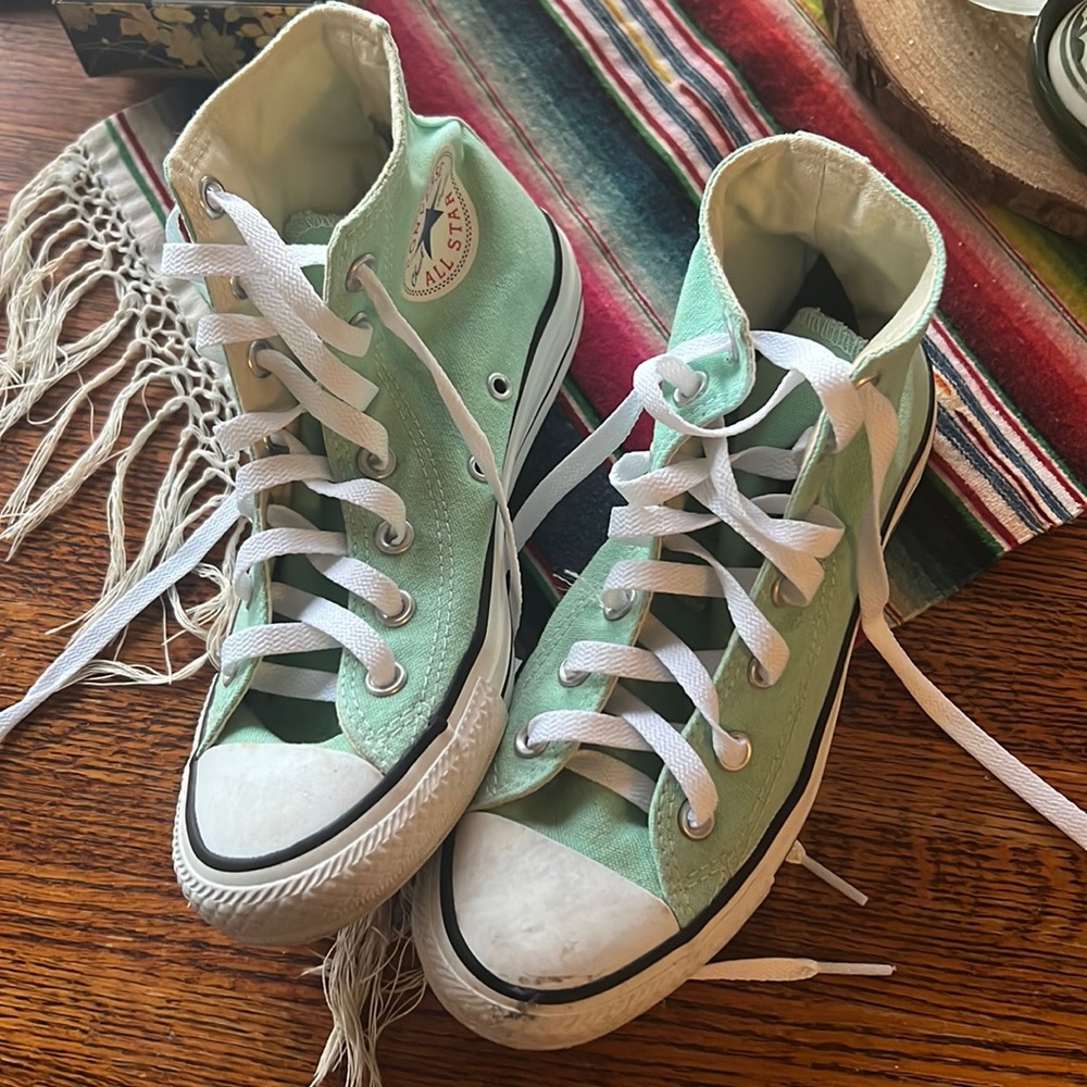 Lightly worn mint green high top Converse